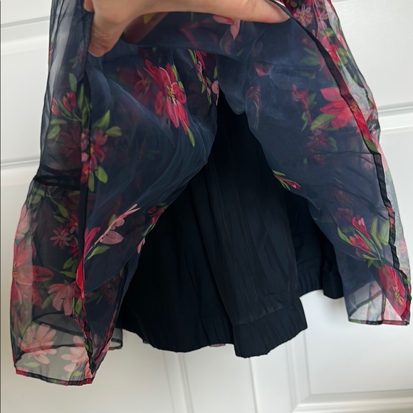 Rachel Parcell Floral Print Tie Waist Organza Midi Dress In Black Floral Ink - Picture 10 of 10